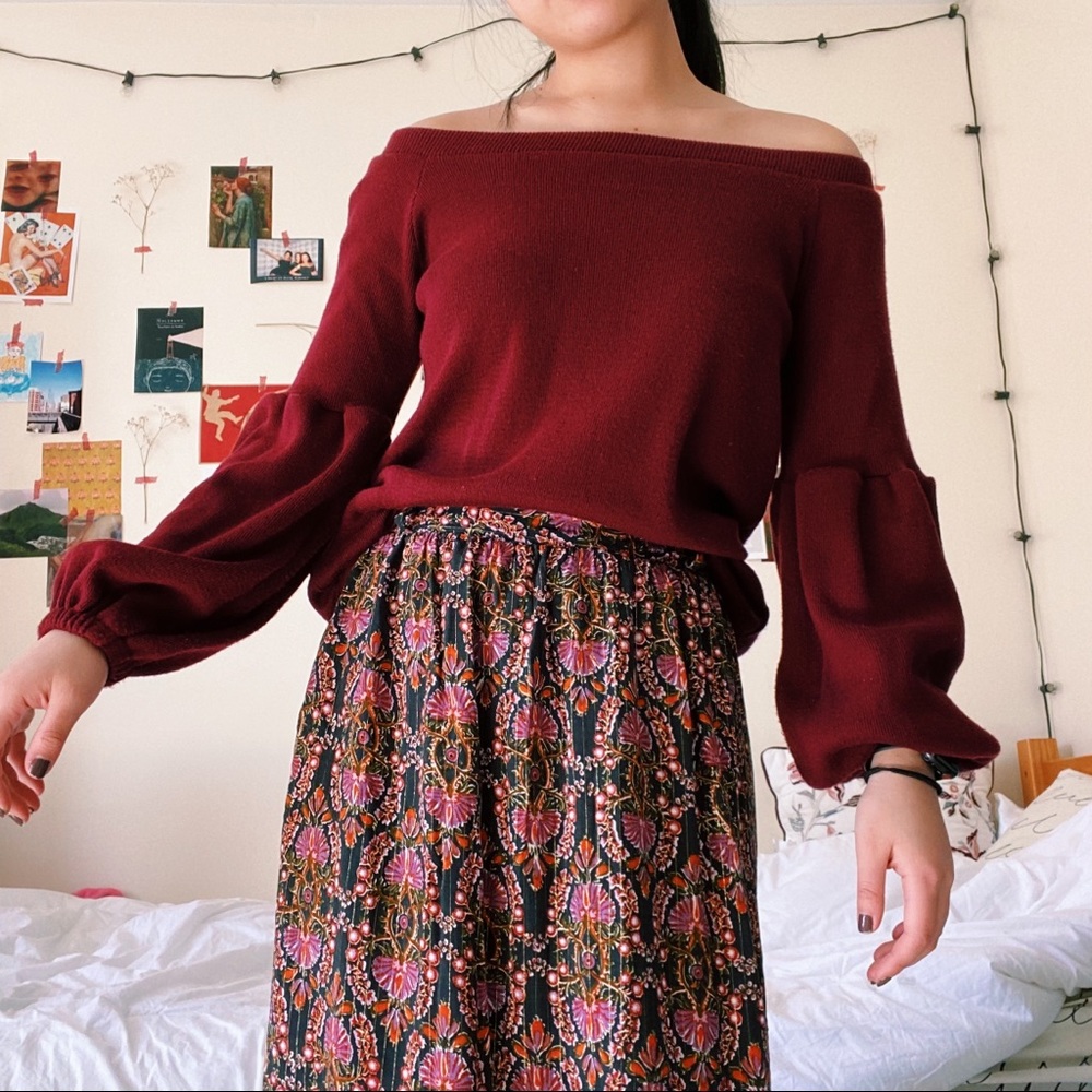 Urban Outfitters Maroon Balloon Sleeve Sweater